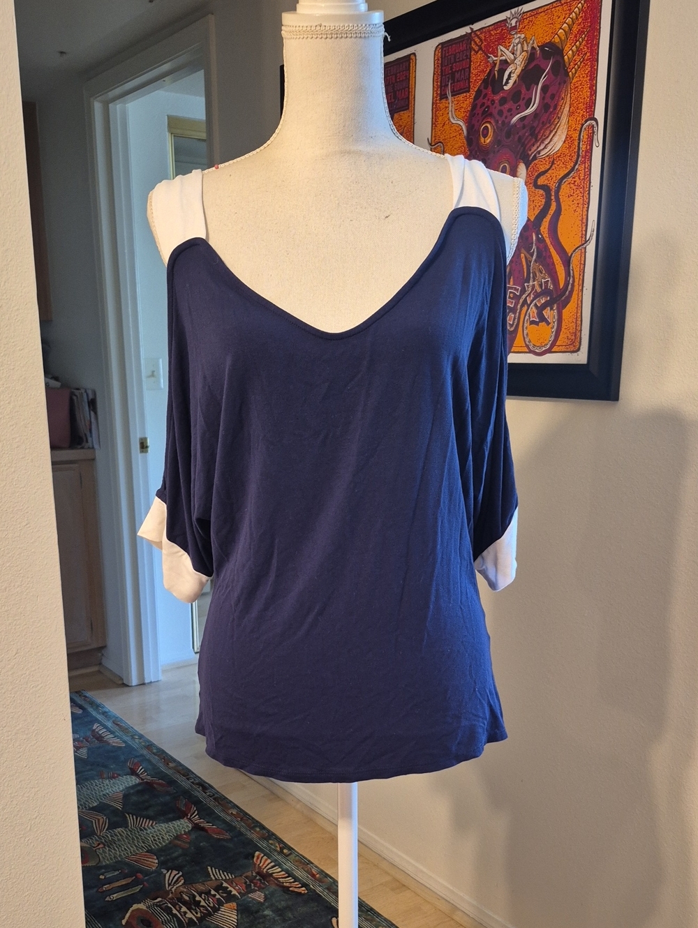 Venus Blue & White Cold Shoulder Shirt